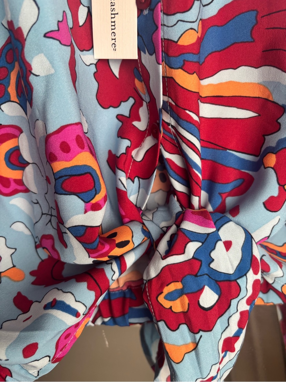 cupcakes & cashmere Sky Blue Multicolor Abstract Floral Button Blouse - Picture 3 of 5